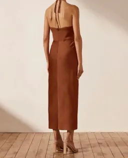 Shona Joy Luxe Twist Front Halter Midi Dress Brown Size AU 8 for rent on The Volte - image 3
