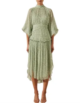 Shona Joy Aurore Long Sleeve Open Back Midi Dress Green Size AU 10  for rent on The Volte - image 1