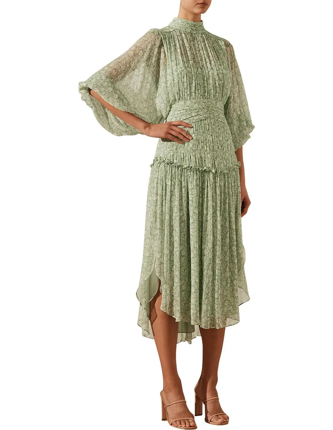 Shona Joy Aurore Long Sleeve Open Back Midi Dress Green Size AU 10  for rent on The Volte - main image