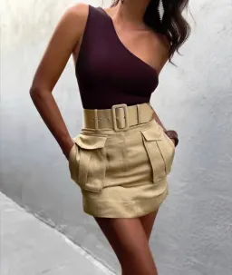 Shona Joy Ellington Mini Skirt with Belt Brown Size 10 / M for rent on The Volte - image 3