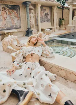 Alemais Hera Drawstring Top and Midi Skirt Set Ivory/Print Size 6 for rent on The Volte - image 3