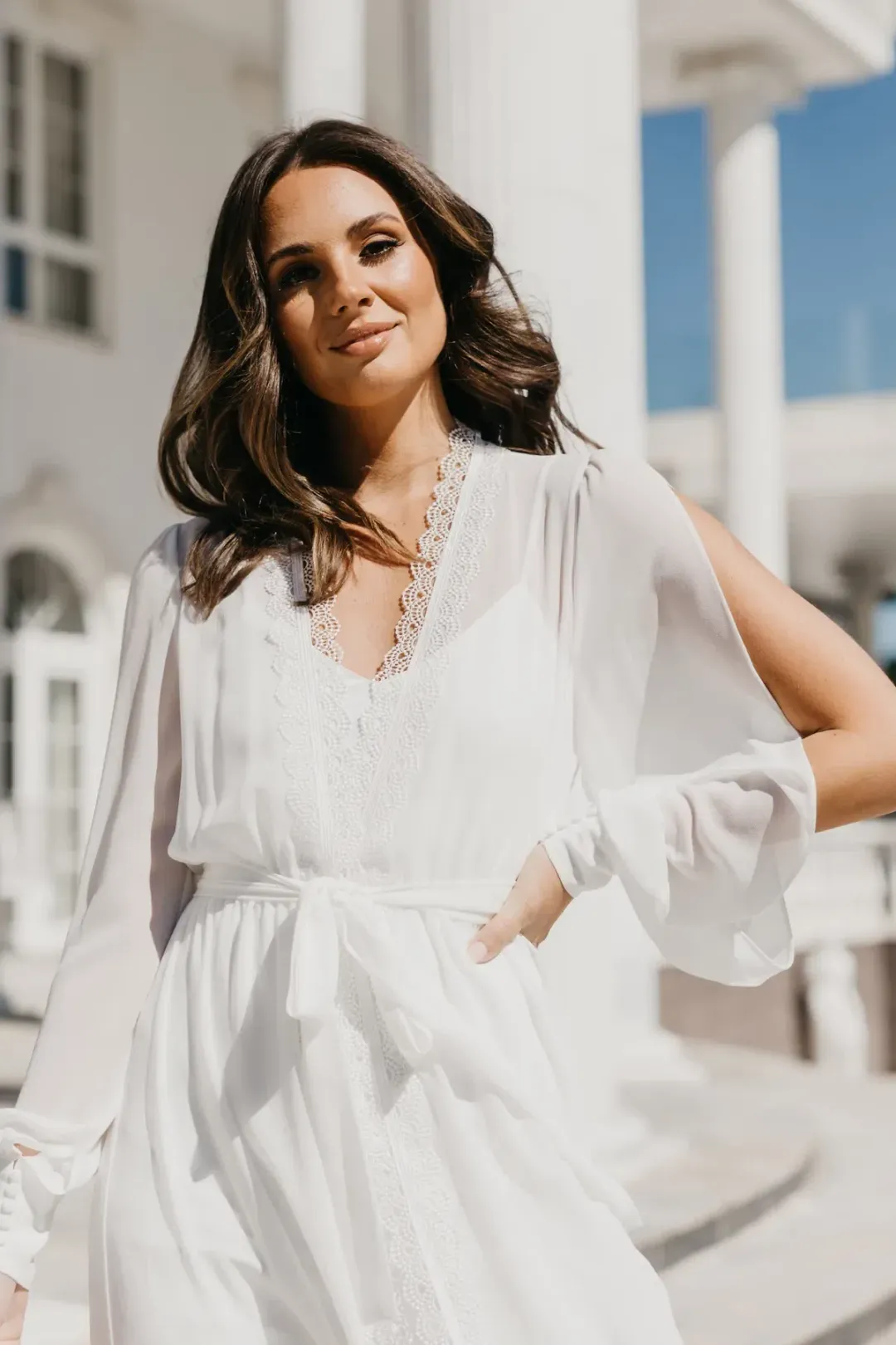 Le Rose Ruby Lace Trim Georgette Maxi Dress with Slip White Size XS/ AU 6 for rent on The Volte - main image