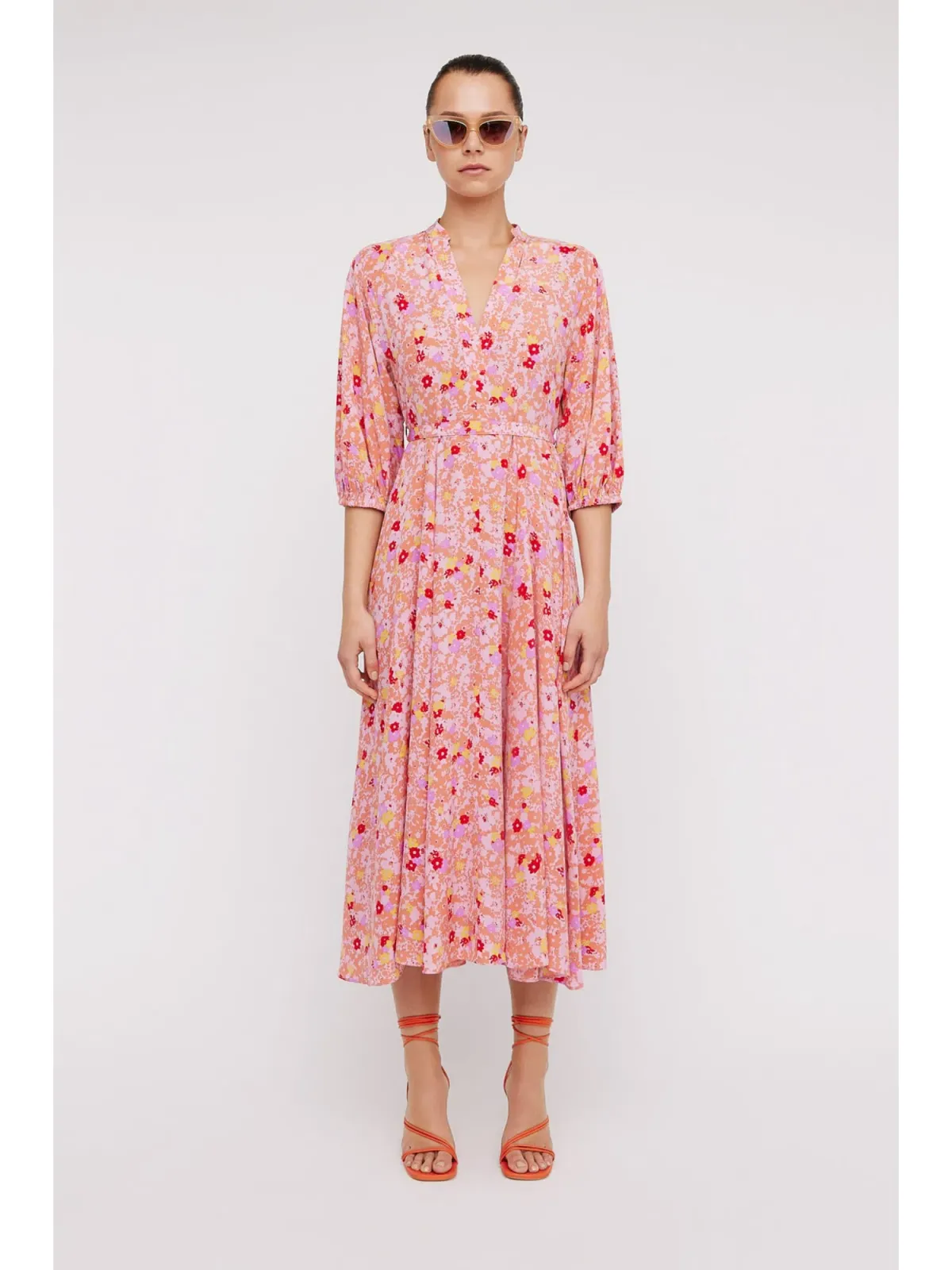 Scanlan Theodore Silk Daisy Floral Dress Peach Size AU 12 for rent on The Volte - main image