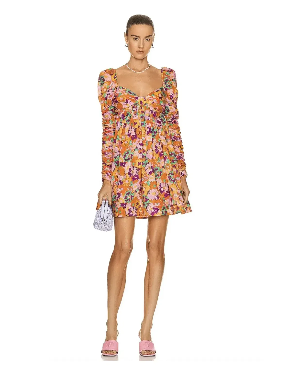 Zimmermann Violet Twist Front Mini Dress Mustard Multi Floral Size 1/Au 10 for rent on The Volte - main image