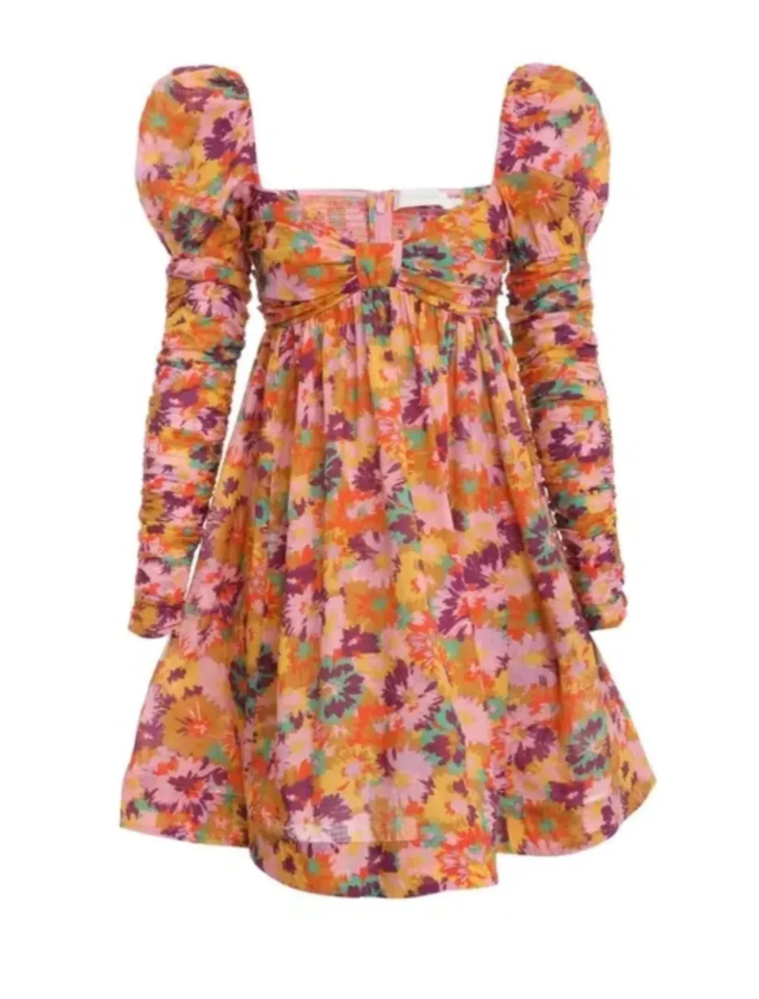Zimmermann Violet Twist Front Mini Dress Mustard Multi Floral Size 1/Au 10 for rent on The Volte - main image