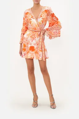 Camilla Short Wrap Dress With Ruffle Sleeve Print Size M for rent on The Volte - image 1