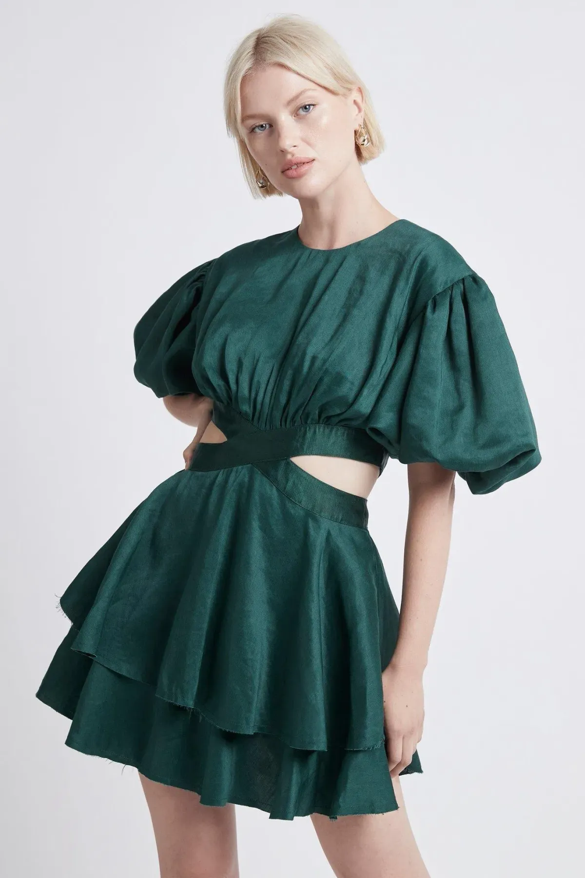 Aje Gracious Mini Dress Emerald Green Size AU 6 for rent on The Volte - main image