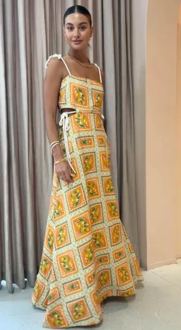 By Nicola Lemonade Tie Maxi Dress in Orange Mosaic Size AU 10 for rent on The Volte - image 4
