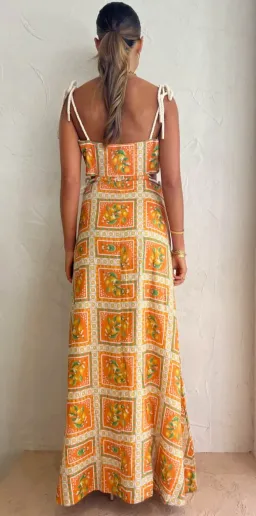 By Nicola Lemonade Tie Maxi Dress in Orange Mosaic Size AU 10 for rent on The Volte - image 2