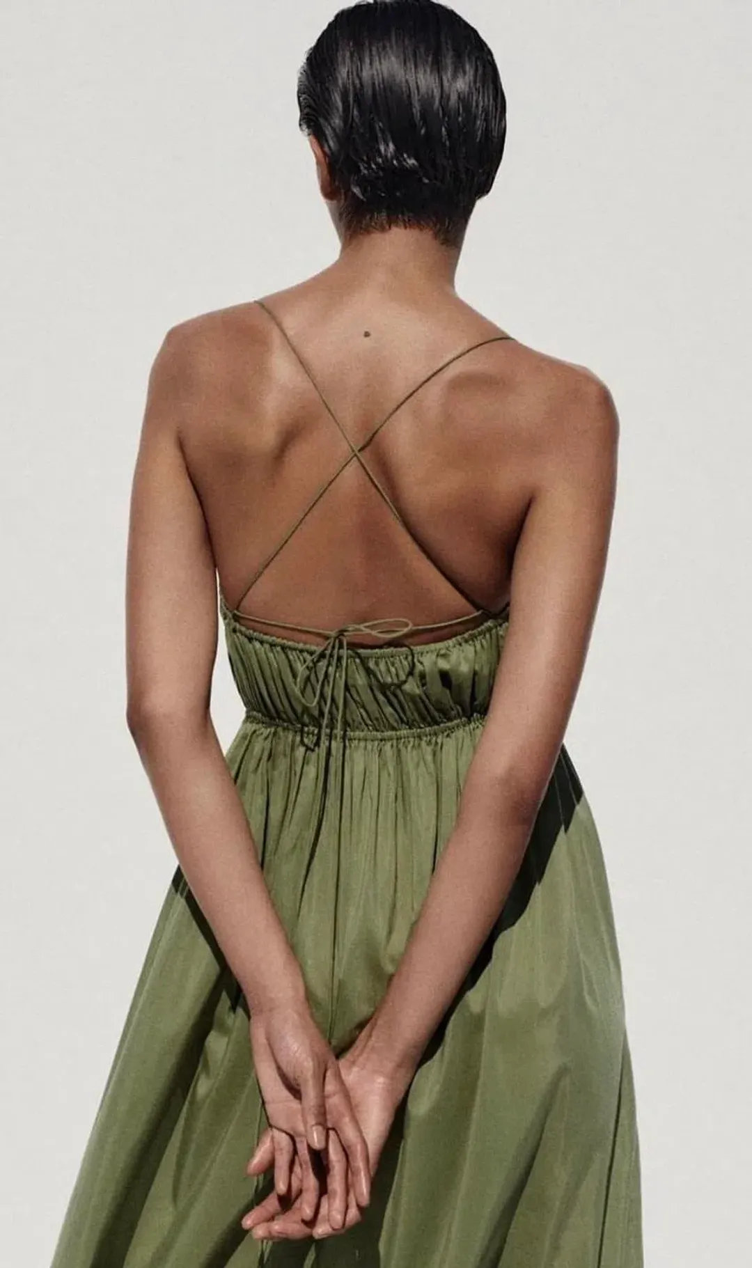 Matteau Shirred Cami Dress Green Size 8 for rent on The Volte - main image