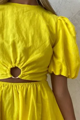 By Nicola Dahlia Ring Detail Mini Dress Yellow Size 10 for rent on The Volte - image 4