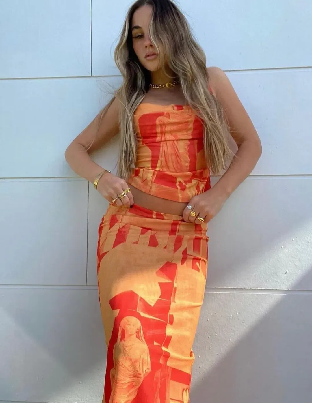 Miaou Imogene Corset and Moni Skirt Set Orange Size M / Au 10 for rent on The Volte - main image