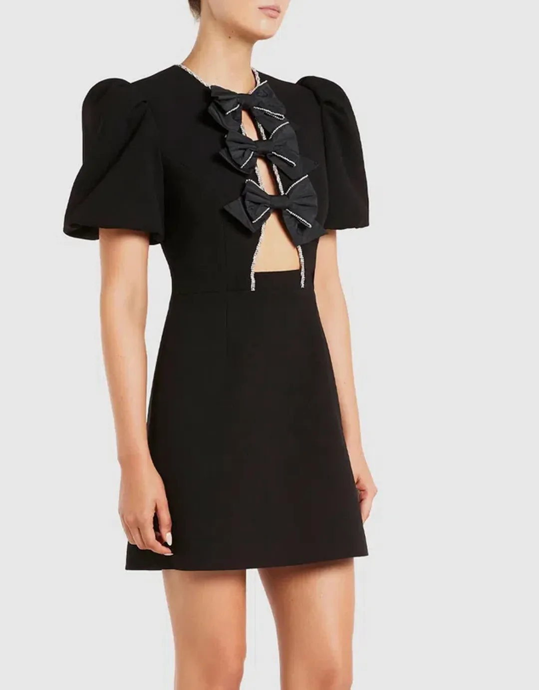 Rebecca Vallance Katie Bow Mini Dress Black Size 8 for rent on The Volte - main image