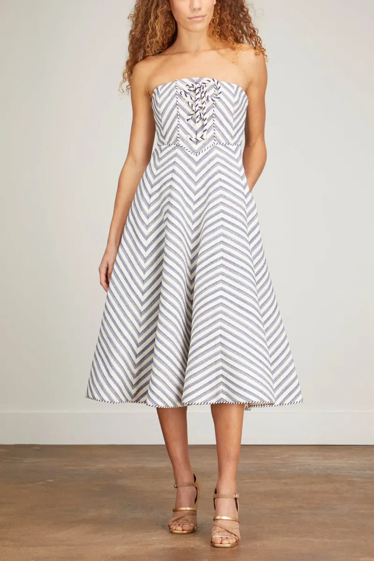 Zimmermann High Tide Laced Midi Dress Stripe Size 0 / Au 8 for rent on The Volte - main image