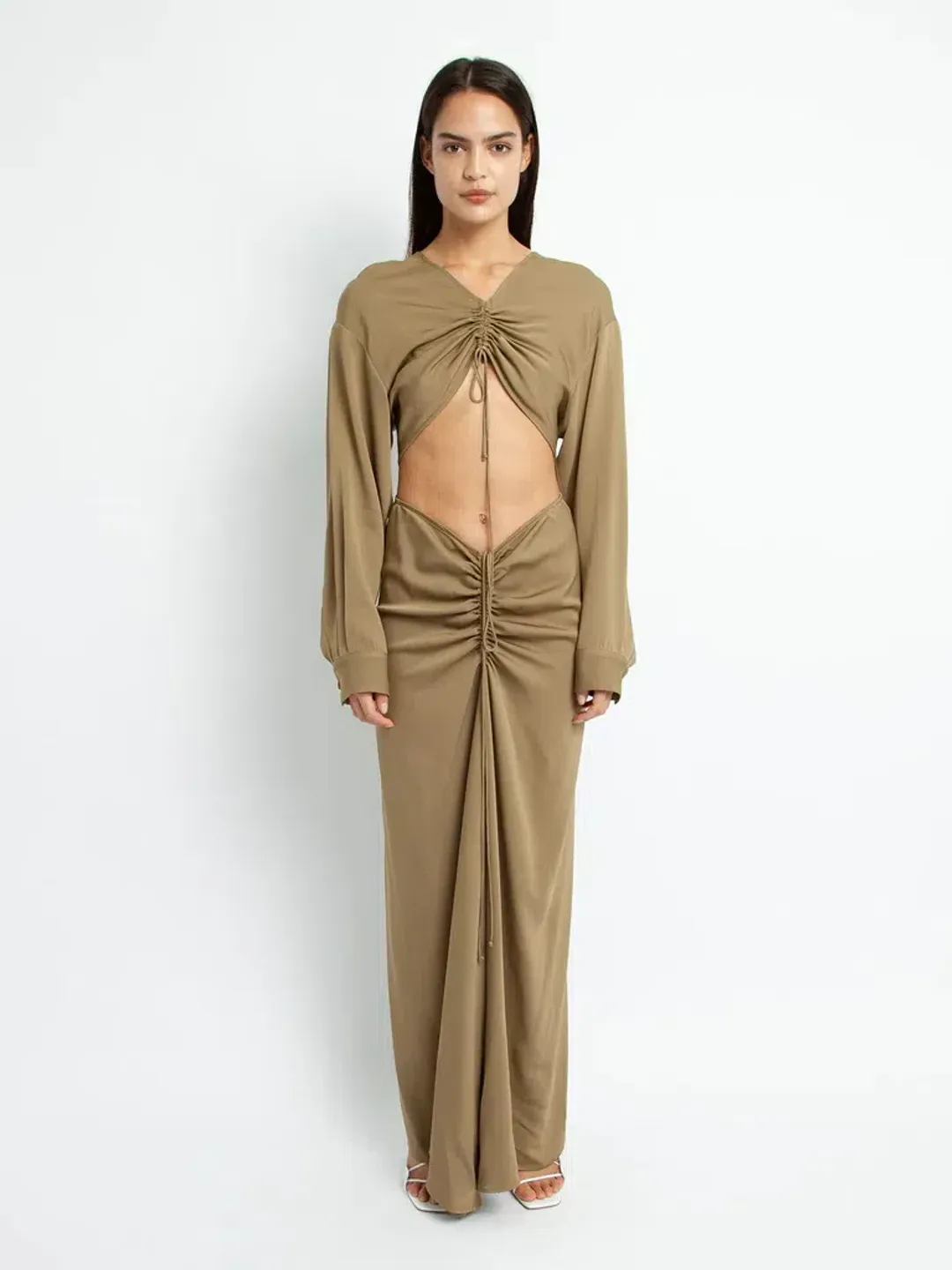 Christopher Esber Ruched Disconnect Shirt Dress Green Size AU 8 for rent on The Volte - main image