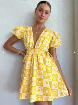 By Nicola Ahoy Plunge Neck Mini Dress Yellow Size AU 8 for rent on The Volte - image 1