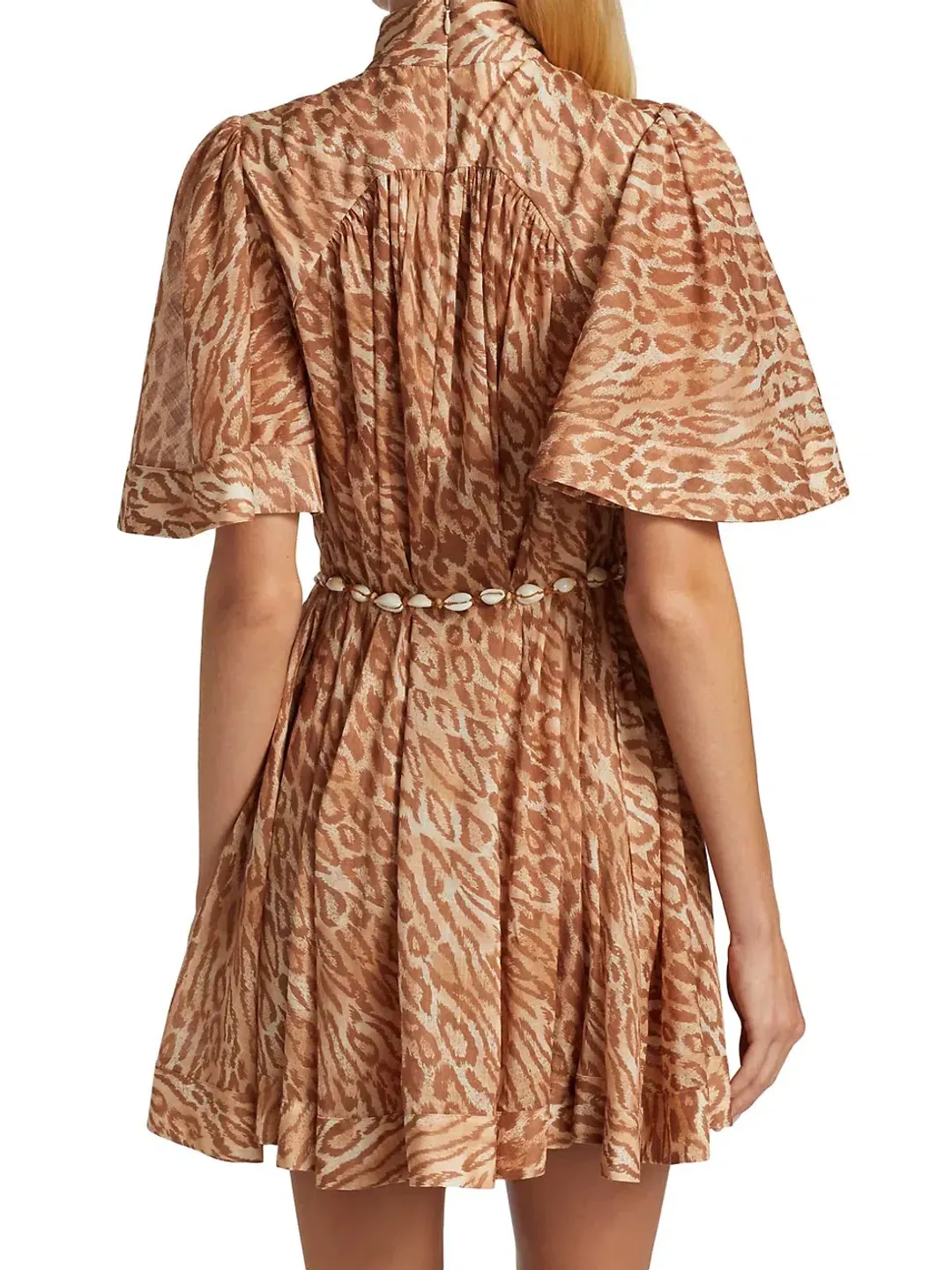Zimmermann Tropicana Flutter Sleeve Mini Dress Brown Size 1 / AU 10 for rent on The Volte - main image