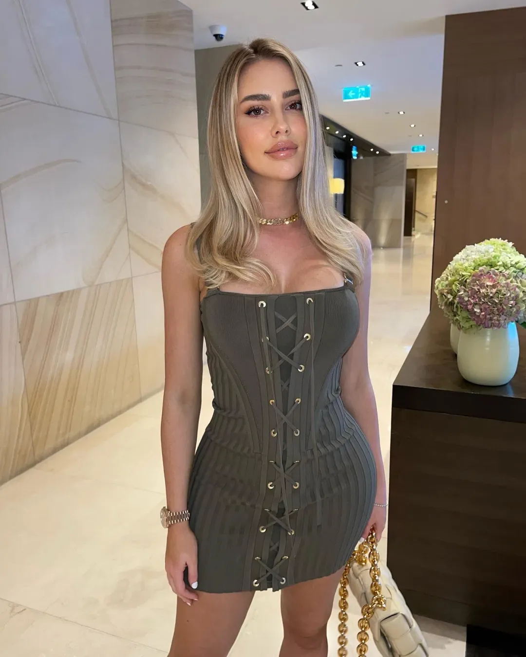 Dion Lee Ribbed Laced Corset Mini Dress Green Size AU 10 for rent on The Volte - main image