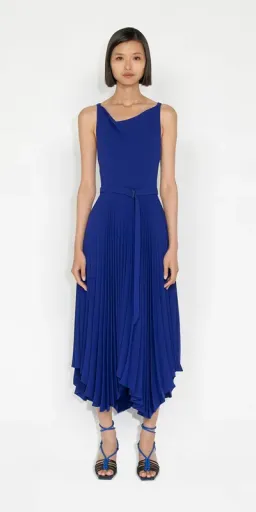 Cue Cobalt Pleated Midi Dress Blue Size 8 for rent on The Volte - image 1