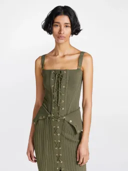 Dion Lee Laced Corset Bodice & Lace Up Eyelet Skirt Set in Moss Size M / Au 10 for rent on The Volte - image 2