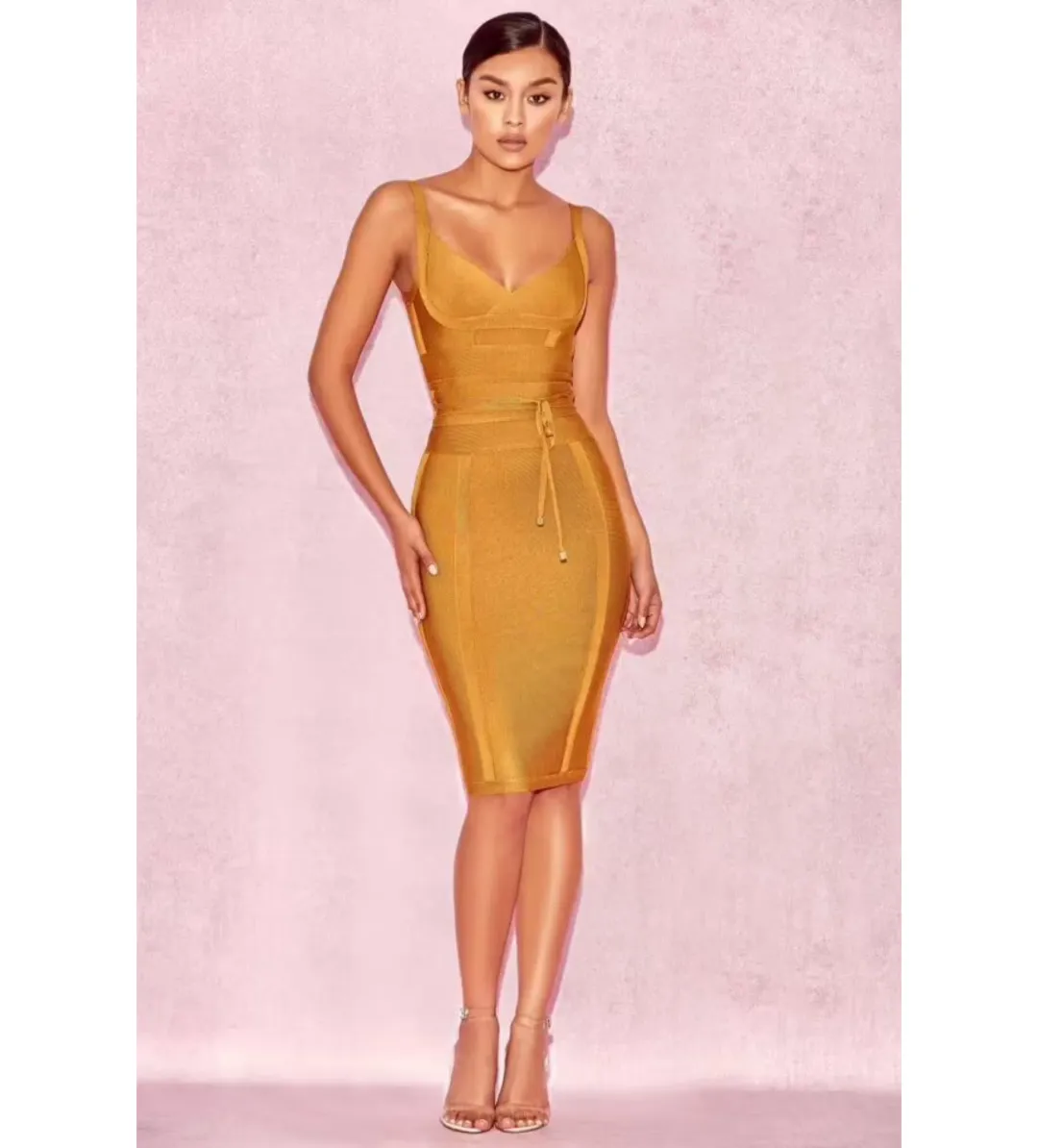 House of CB Belice Tie Waist Bandage Midi Dress Ginger Size S / Au 8 for rent on The Volte - main image