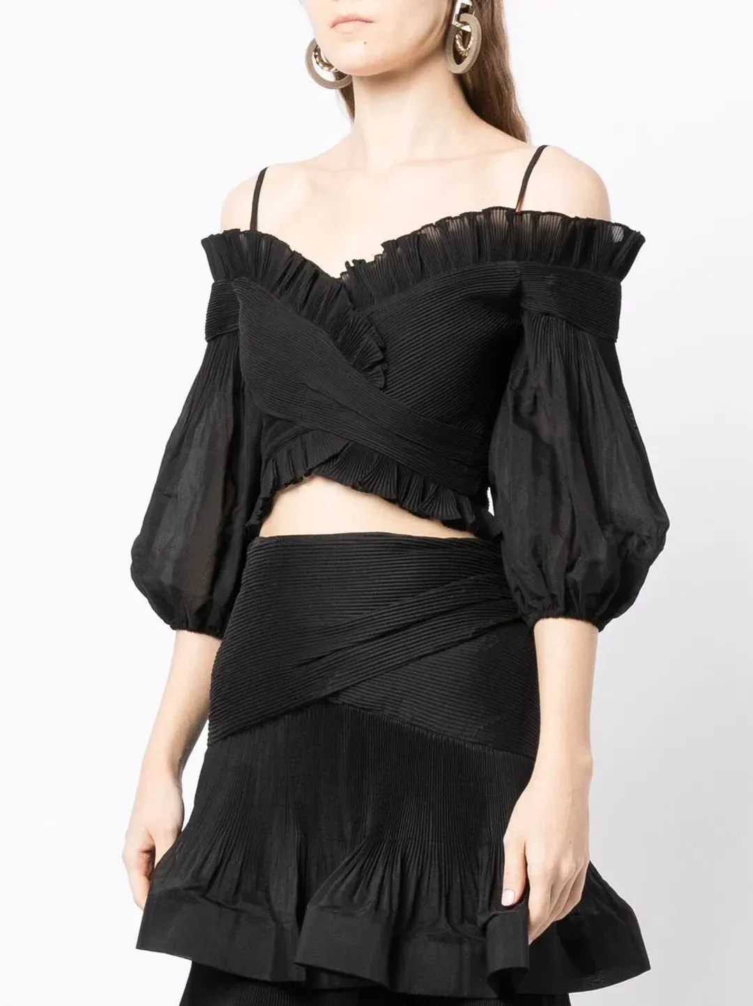 Zimmermann The Pleated Off Shoulder Top and Skirt Set Black Size 12 for rent on The Volte - main image