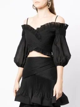 Zimmermann The Pleated Off Shoulder Top and Skirt Set Black Size 12 for rent on The Volte - image 2