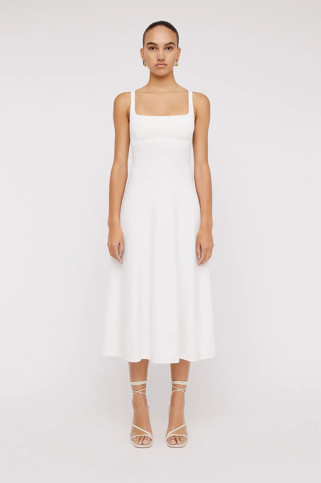 Scanlan Theodore Crepe Knit Square Neck Dress White Size S/Au 8 for rent on The Volte - main image