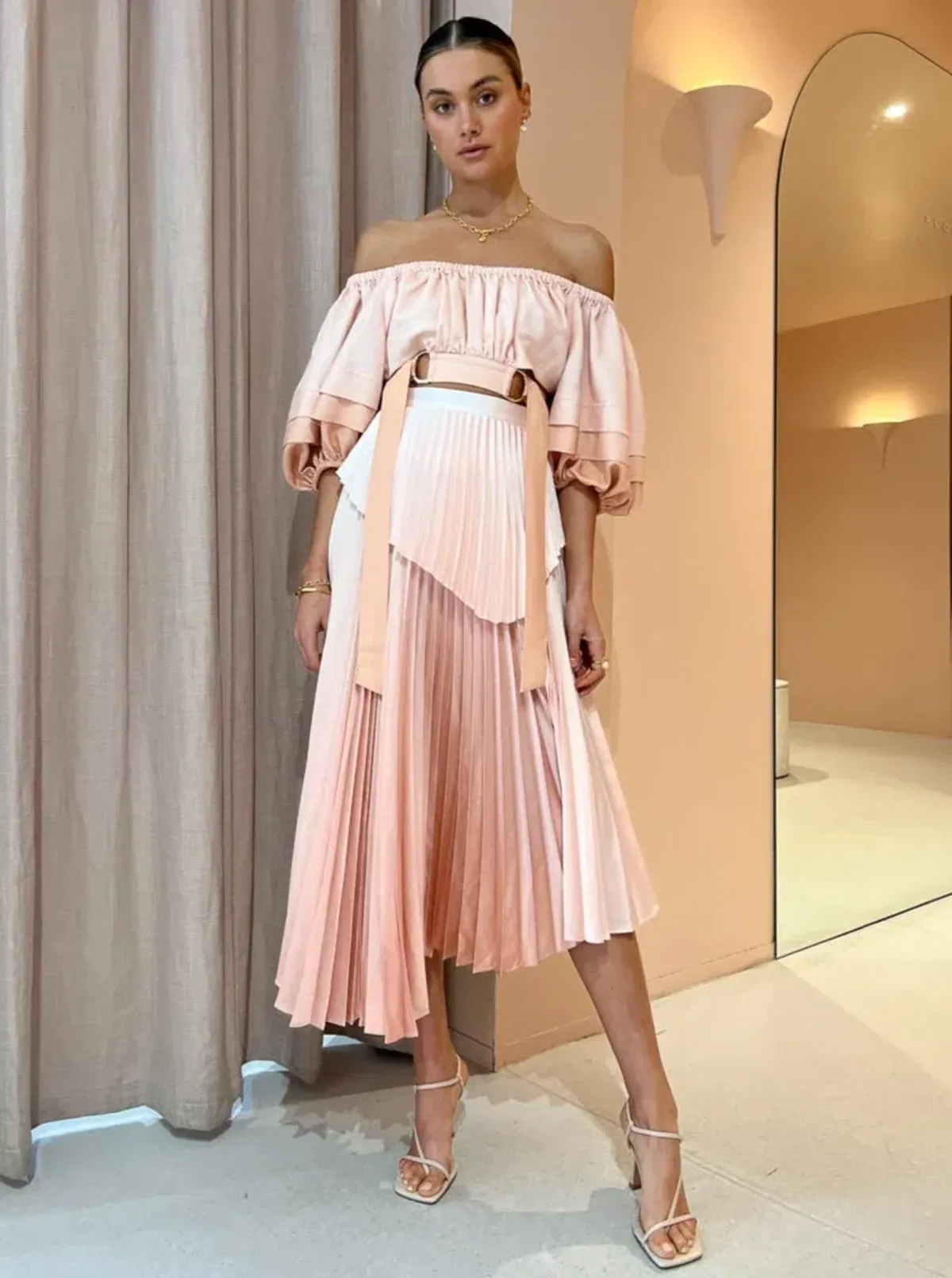 Acler Barnard Top & Skirt Set Blush Size 10 for rent on The Volte - main image