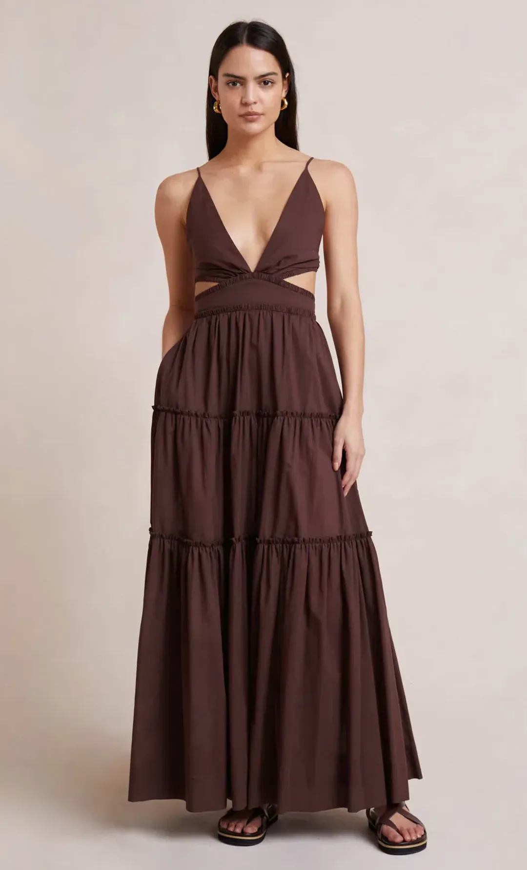 Bec & Bridge Carla V Maxi Dress in Chocolate Brown Size M / AU 10 for rent on The Volte - main image