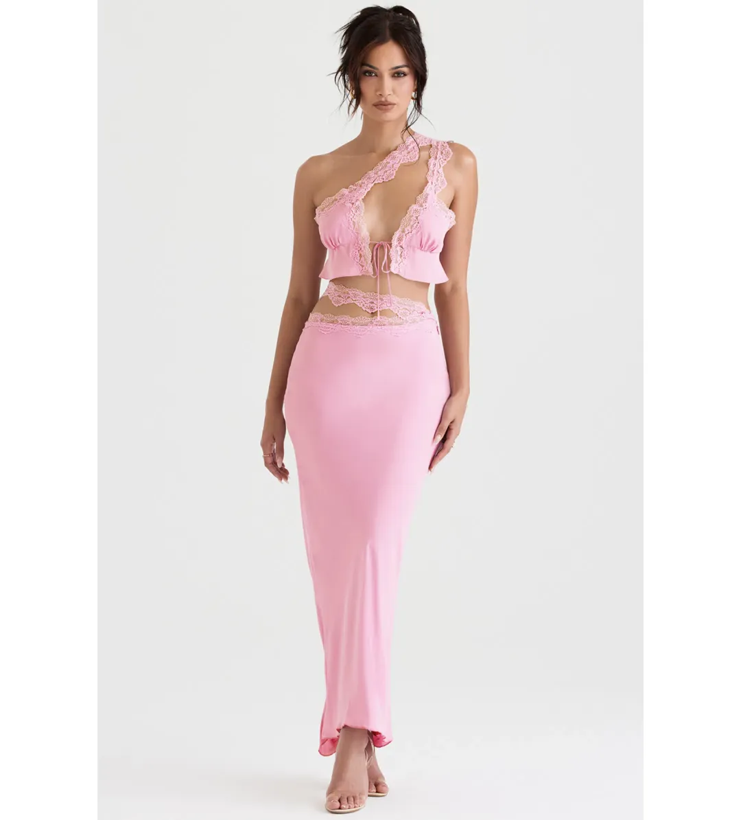 House of CB Lorena Cropped Top & Mathilda Maxi Skirt Set Pink Size 6 for rent on The Volte - main image
