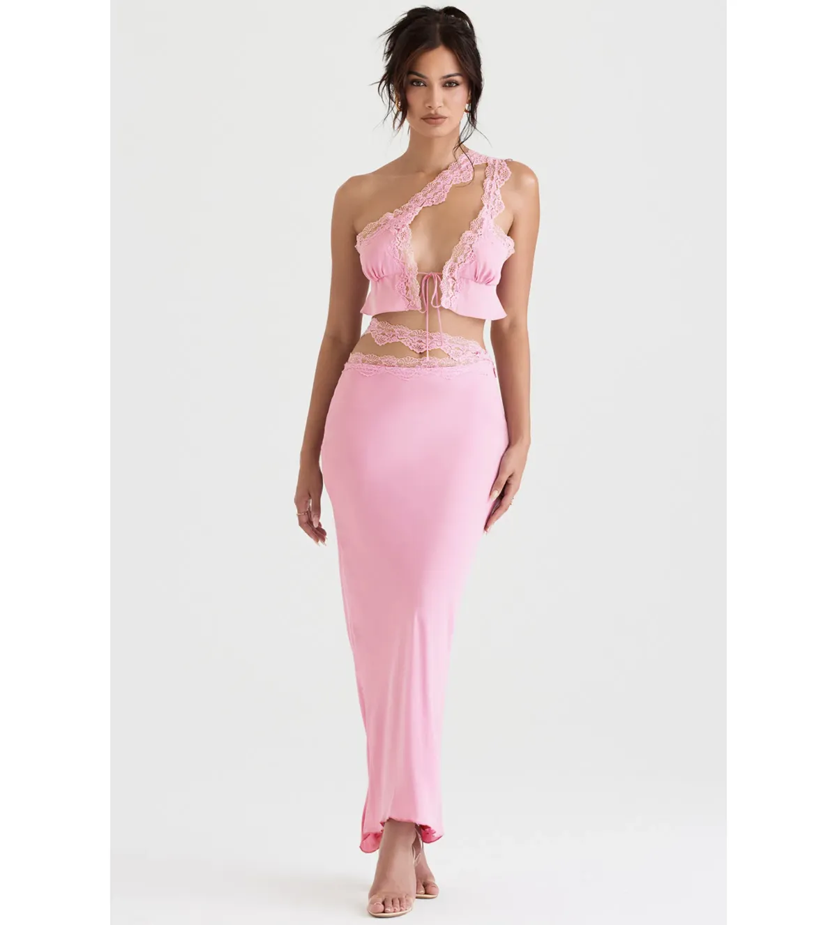 House of CB Lorena Cropped Top & Mathilda Maxi Skirt Set Pink Size 10  for rent on The Volte - main image