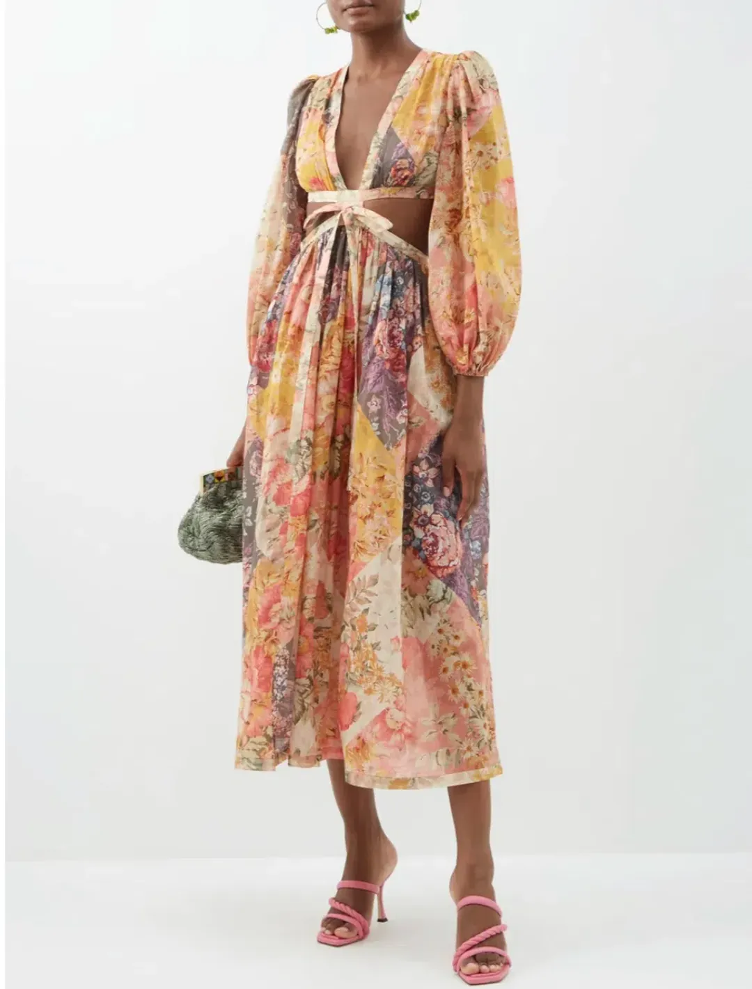 Zimmermann Pattie Patchwork Cutout Dress Floral Size 0 / AU8 for rent on The Volte - main image