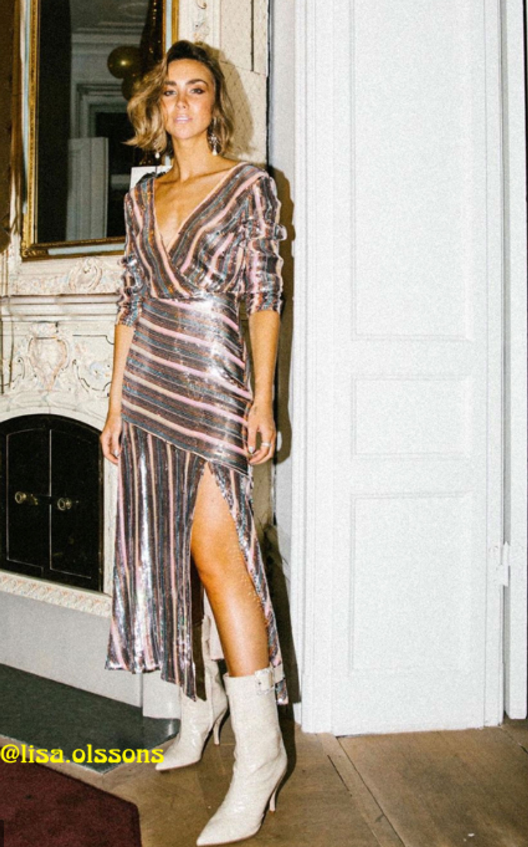 Rixo London Tyra Striped Sequined Crepe Midi Dress Size 8 for rent on The Volte - main image