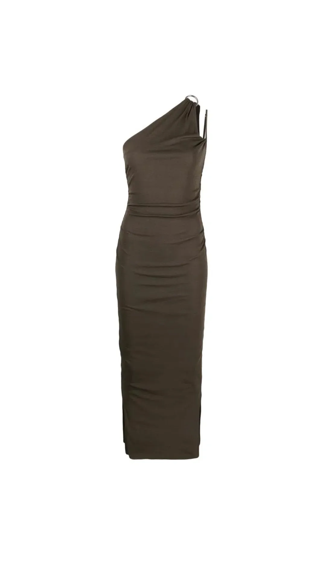 Nanushka Lenna Dress Dark Moss Double Asymmetrical Dress Dark Green Size M/AU 10 for rent on The Volte - main image