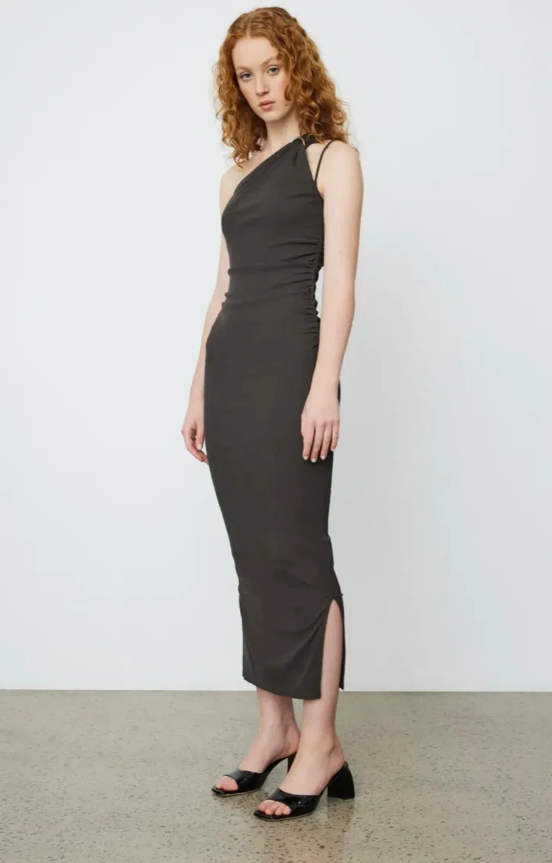 Nanushka Lenna Dress Dark Moss Double Asymmetrical Dress Dark Green Size M/AU 10 for rent on The Volte - main image