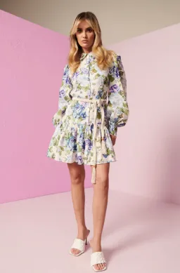 Kate Ford Mojave Short Shirt Dress Belt Floral Blue Size 3/Au 12 for rent on The Volte - image 3