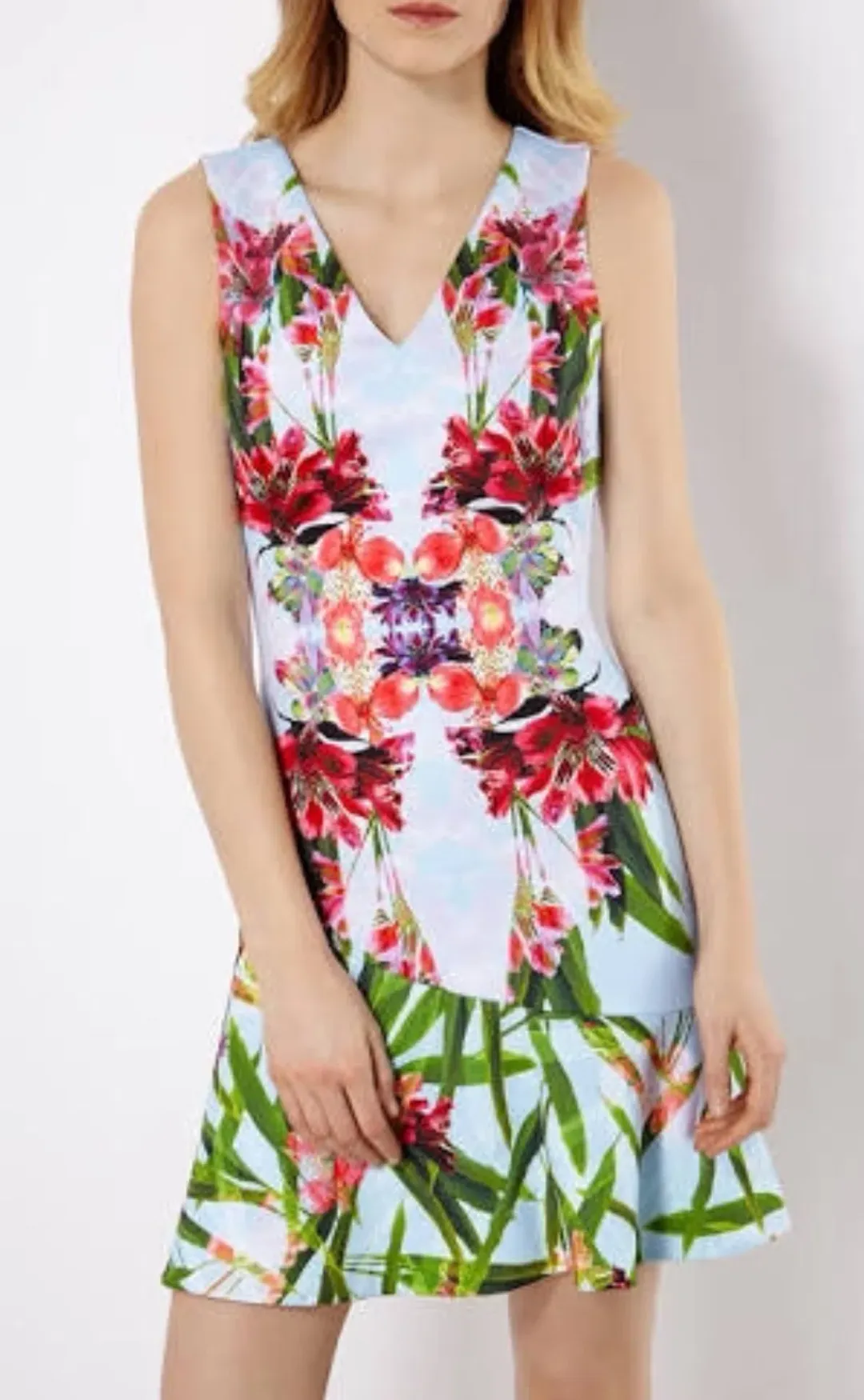 Karen Millen Tropical Floral Mirror Print Mini Dress Size 10 for rent on The Volte - main image