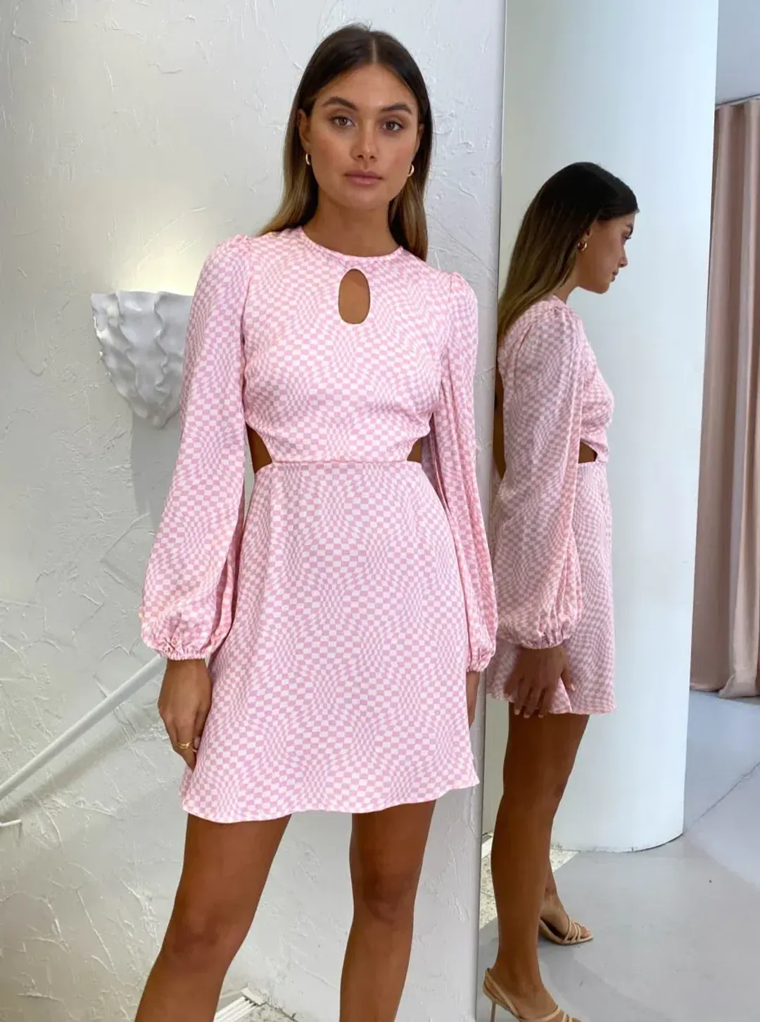 The Wolf Gang Levisa Key Hole Mini Dress Pink Size 8 for rent on The Volte - main image