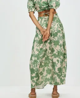 Aere Gathering Detail Linen Top & Maxi Skirt Set Floral Ivy Size 8/10 for rent on The Volte - image 5