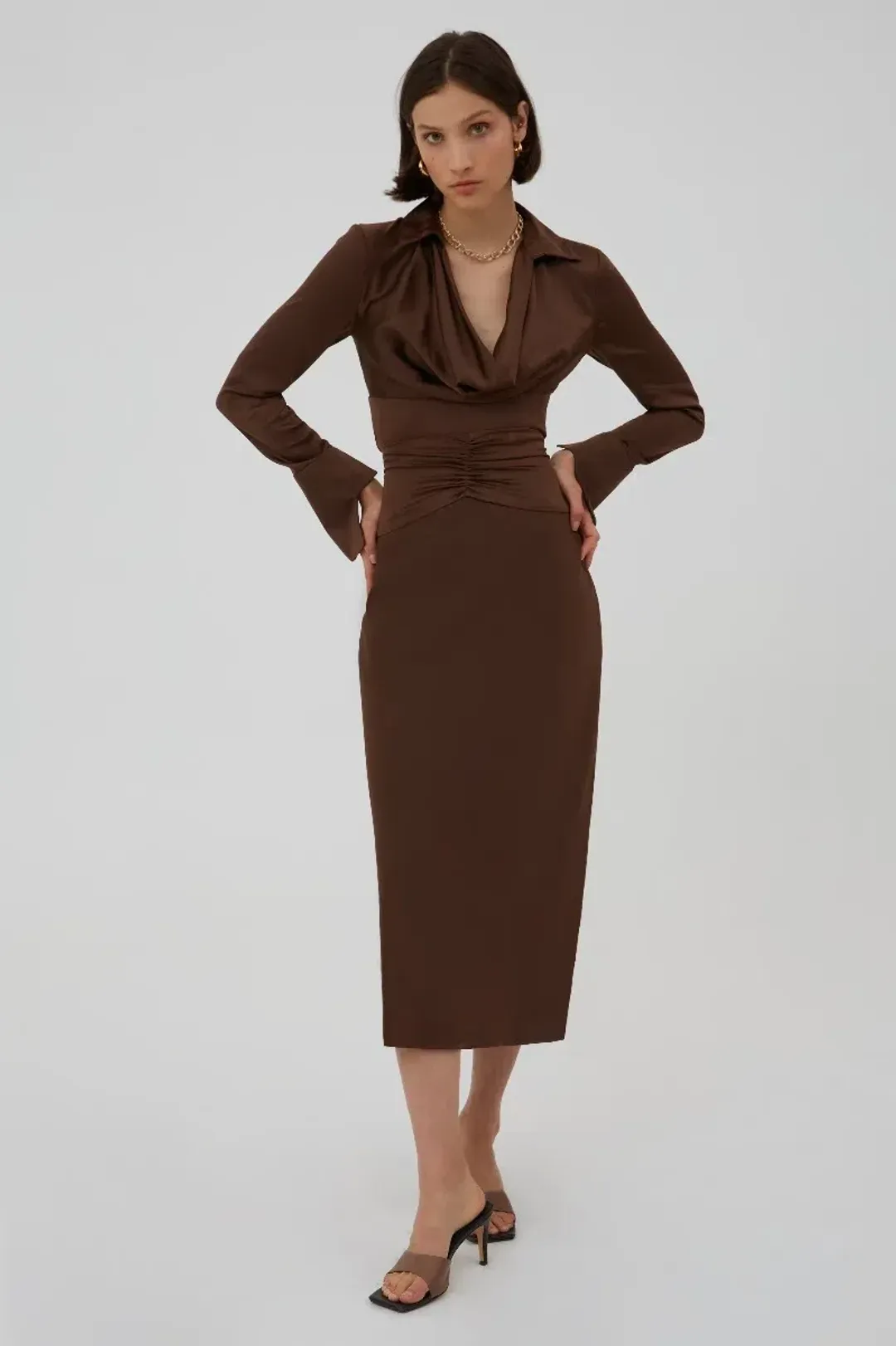 C/MEO CollectiveCollective Midi Skirt Brown Size 10  for rent on The Volte - main image