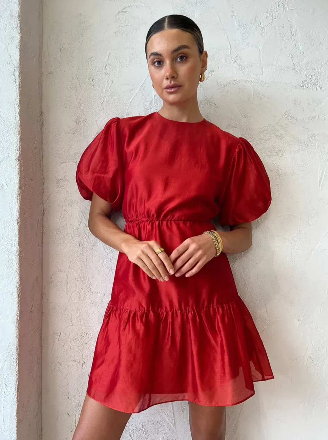 Sir the Label Lucelia Puff Sleeve Mini Dress Red Size 2 / Au 10 for rent on The Volte - main image