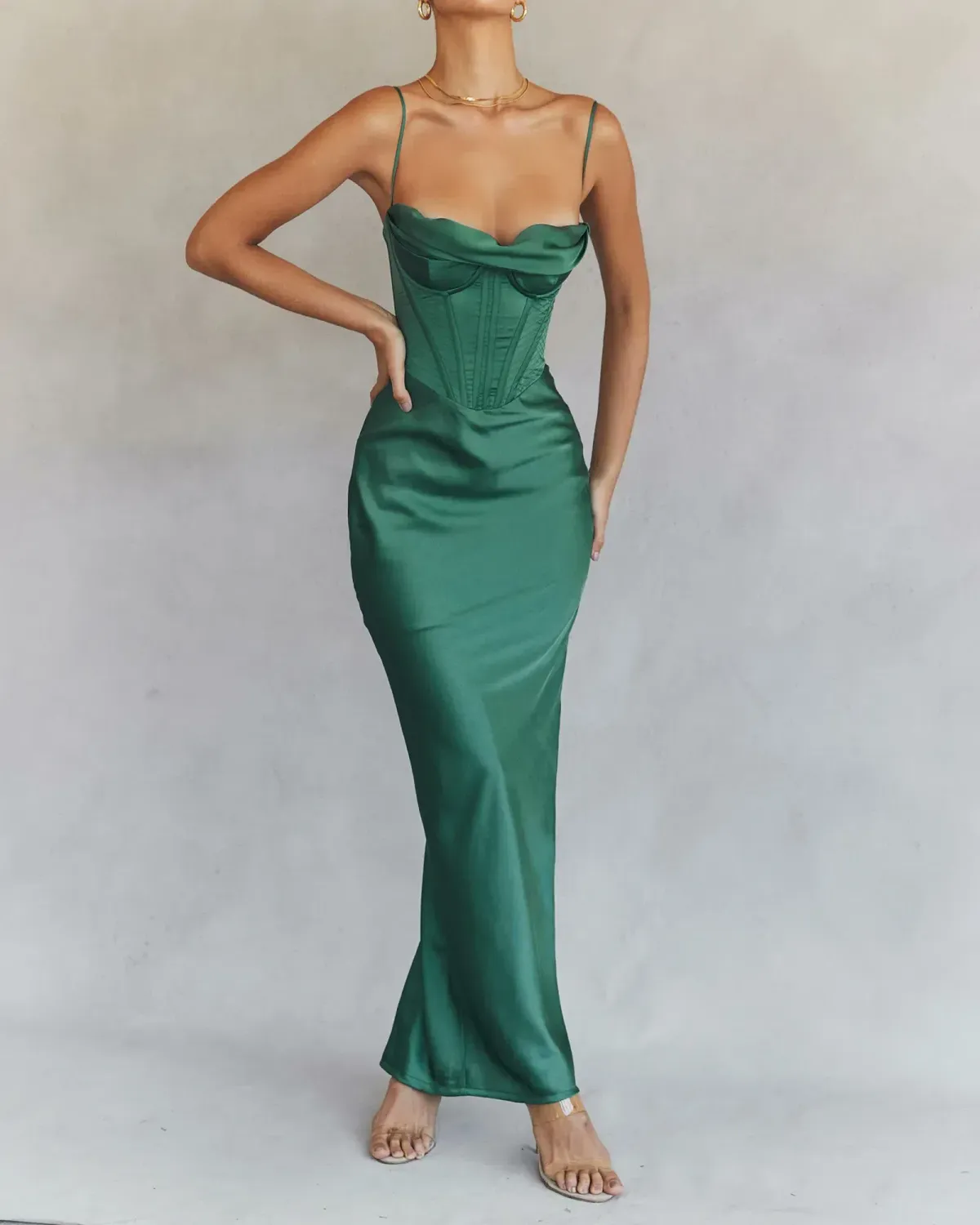 House of CB Charmaine Corset Maxi Dress Forest Green Size S / Au 8 for rent on The Volte - main image
