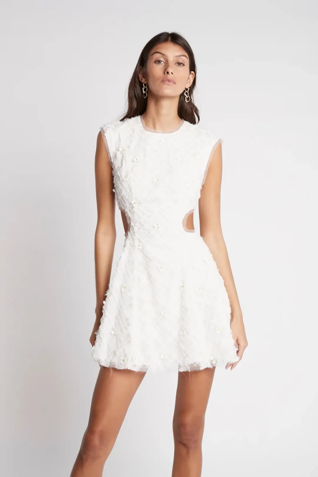 Aje Mirage Organza Cut Out Mini Dress Ivory Size 8 / S for rent on The Volte - main image