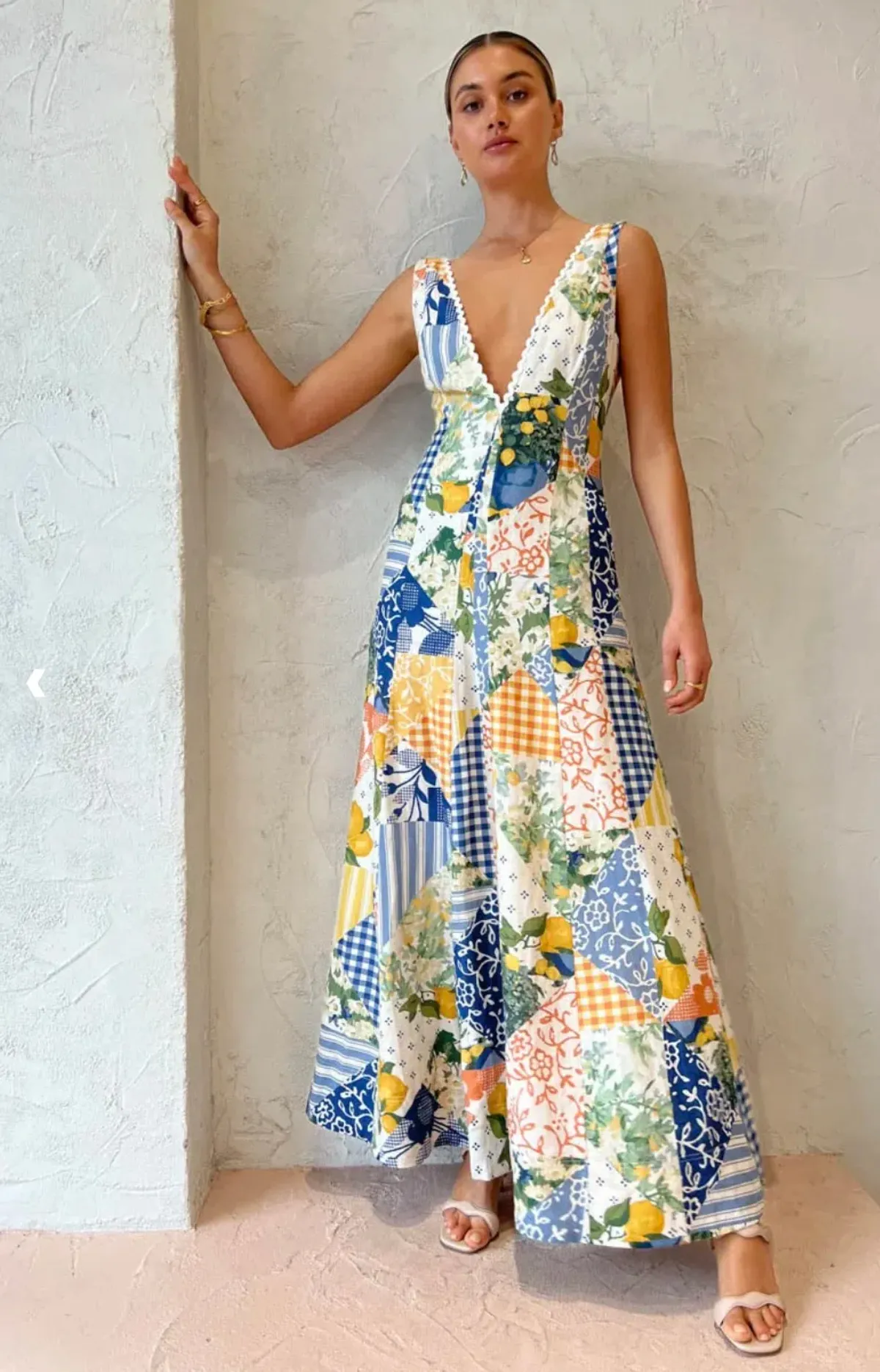 By Nicola Wavy Maxi Dress in Lemon Patchwork Size 8 for rent on The Volte - main image