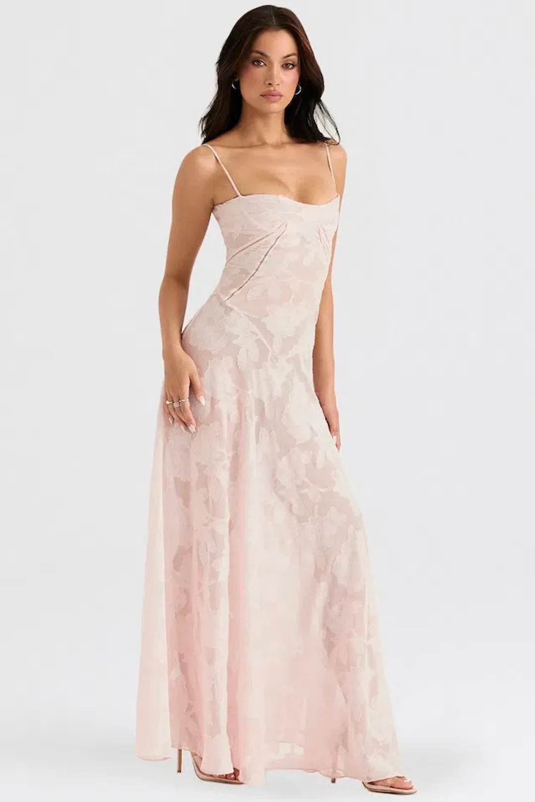 House of CB Seren Corset Lace Back Maxi Dress Soft Pink Floral Size Small / Au 8 for rent on The Volte - main image