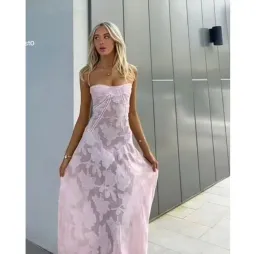 House of CB Seren Corset Lace Back Maxi Dress Soft Pink Floral Size Small / Au 8 for rent on The Volte - image 7