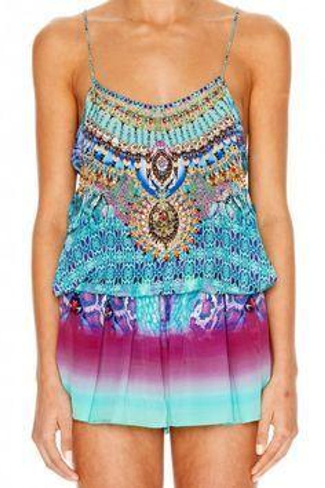 Camilla Shoestring strap playsuit Blue & Purple Sz 8 for rent on The Volte - main image