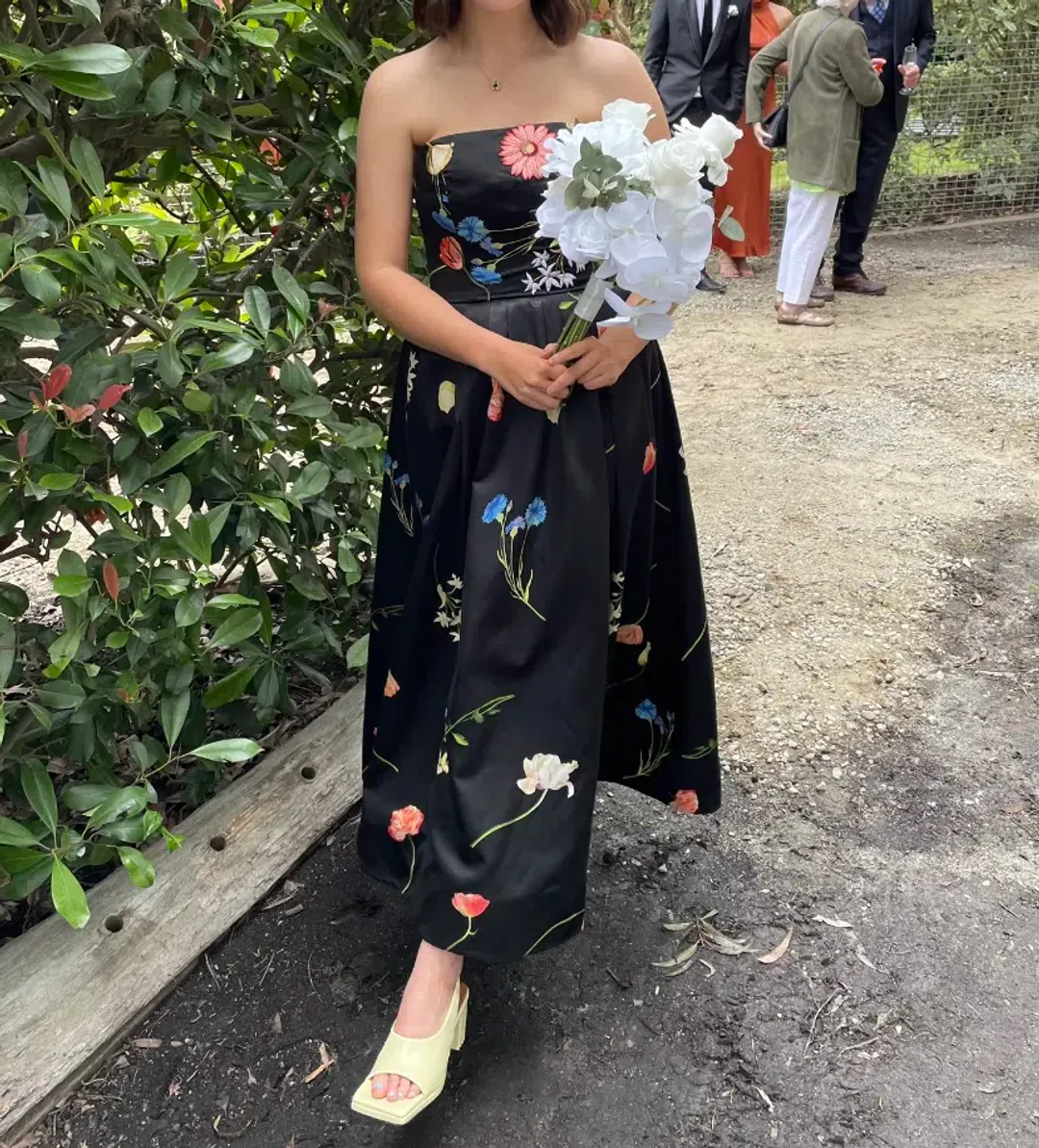 Leo Lin The Fields Embroidered Bustier Midi Dress Black Floral Size 10 for rent on The Volte - main image