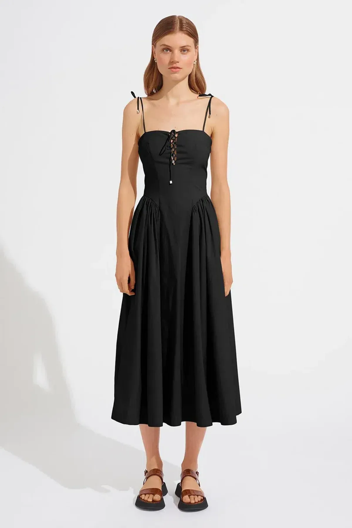 Steele the Label Midi Black Kate Dress in Black Ink Size 8 for rent on The Volte - main image